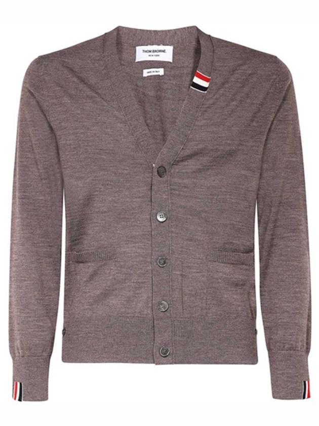 Men's Jersey Stitch V-Neck Cardigan Brown - THOM BROWNE - BALAAN 2