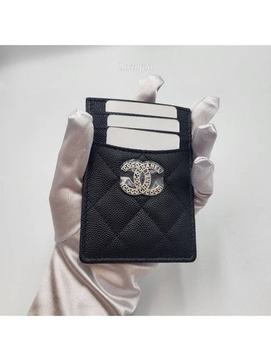 24P Coco Lettering CC Logo Card Slot Caviar Black AP3835 - CHANEL - BALAAN 1