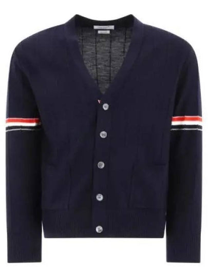 RWB V-neck Striped Virgin Wool Cardigan Navy - THOM BROWNE - BALAAN 2