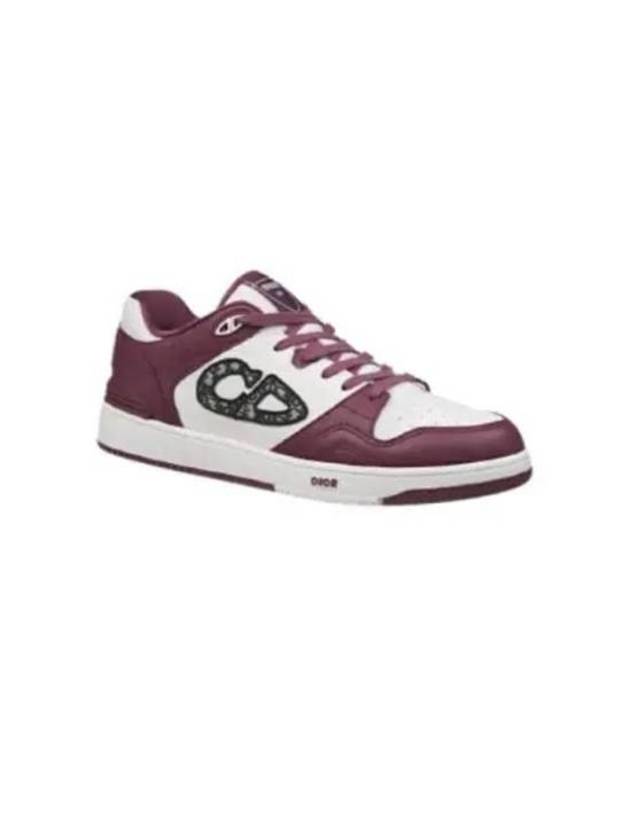 Oblique Detail Leather Low Top Sneakers White Burgundy - DIOR - BALAAN 2