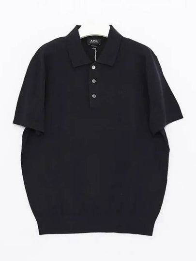 Embroidered Logo Knit Polo Shirt Blue - A.P.C. - BALAAN 2