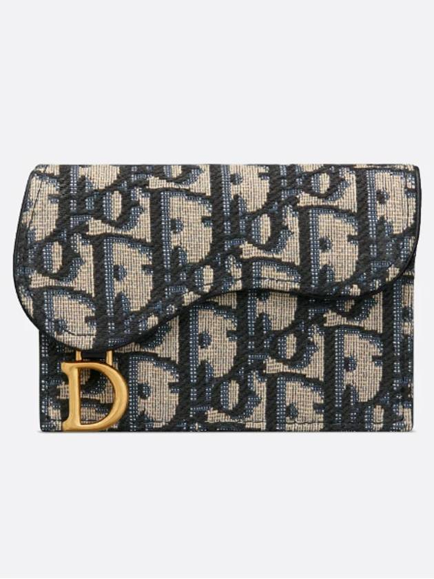 Saddle Flap Card Holder Blue  Oblique Jacquard - DIOR - BALAAN 3