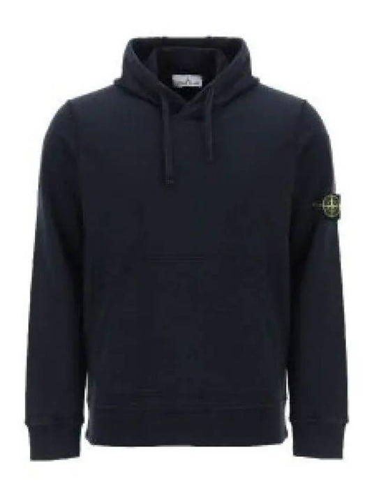 Logo Patch Drawstring Hoodie Navy - STONE ISLAND - BALAAN 2