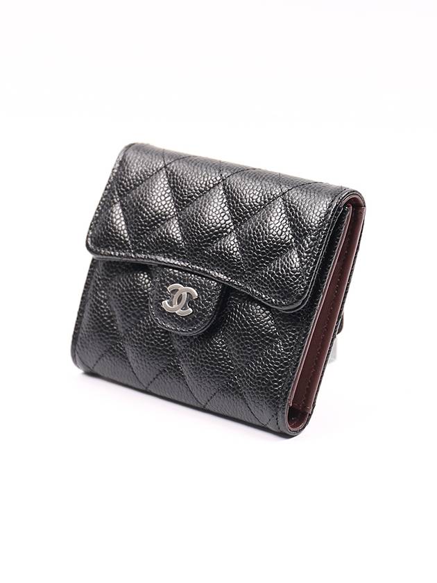 Small Classic Flap Wallet Grained Calfskin Silver Black - CHANEL - BALAAN 3