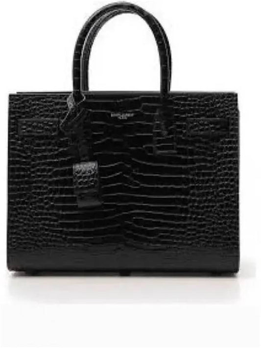 Sac De Jour Nano in Embossed Crocodile Shiny Leather Tote Bag Black - SAINT LAURENT - BALAAN 2