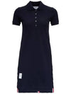 Classic Cotton Pique Center Back Stripe A-Line Short Sleeve Polo Short Dress Navy - THOM BROWNE - BALAAN 2