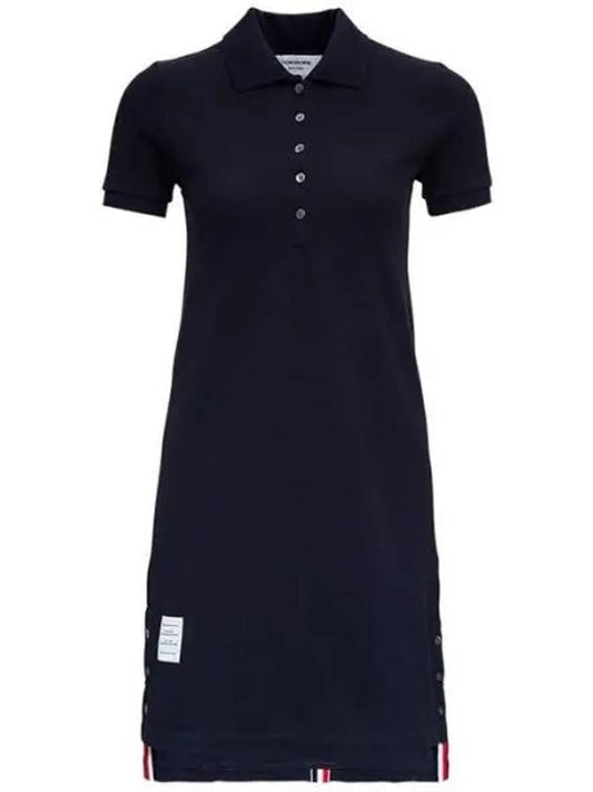 Classic Cotton Pique Center Back Stripe A-Line Short Sleeve Polo Short Dress Navy - THOM BROWNE - BALAAN 2