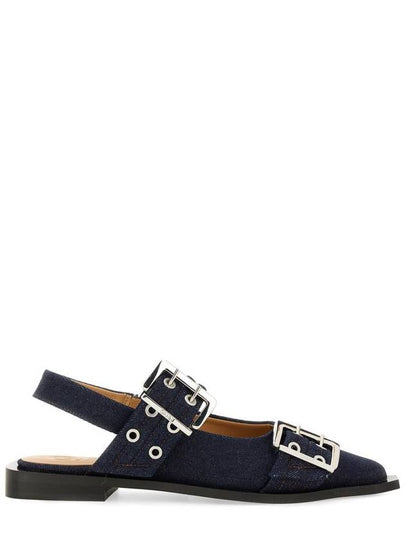 Feminine Buckle Ballerinas Denim Flats Dark Navy - GANNI - BALAAN 2