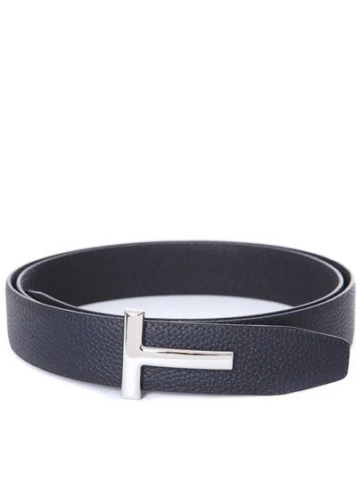 Silver Hardware T Logo Reversible Leather Belt Dark Navy - TOM FORD - BALAAN 2