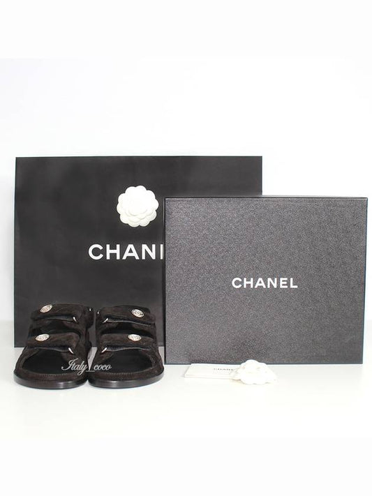 Suede Calfskin Sandals Black - CHANEL - BALAAN 2