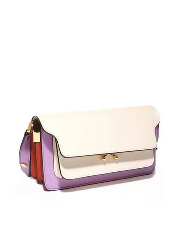 Color Block Trunk Leather Shoulder Bag White Light Lila - MARNI - BALAAN 1