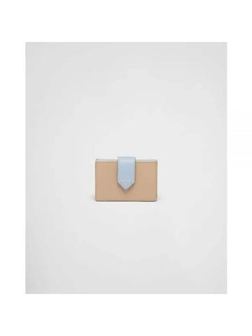 Saffiano Leather Card Wallet Sand Light Blue - PRADA - BALAAN 1