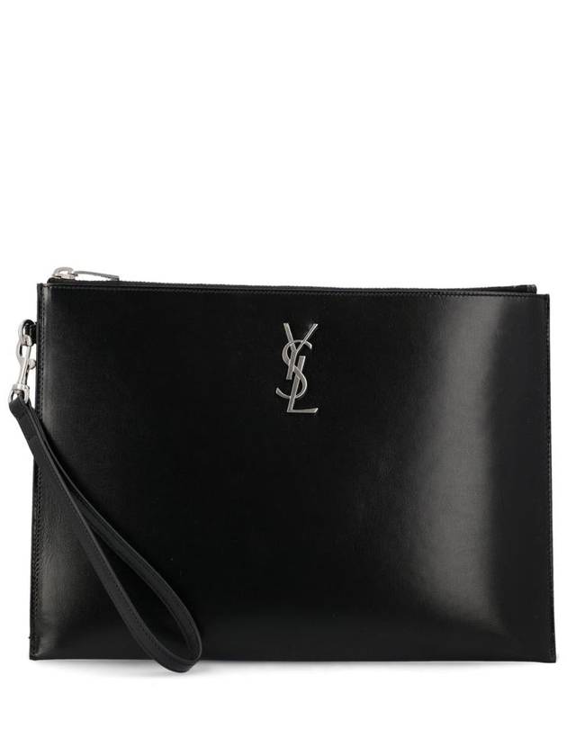 Monogram Silver Logo Clutch Bag Black - SAINT LAURENT - BALAAN 2