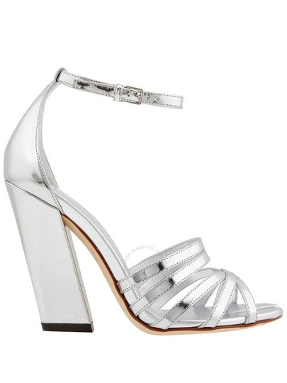 Split Toe Detail Metallic Leather Hove Sandal Heels Silver - BURBERRY - BALAAN 2