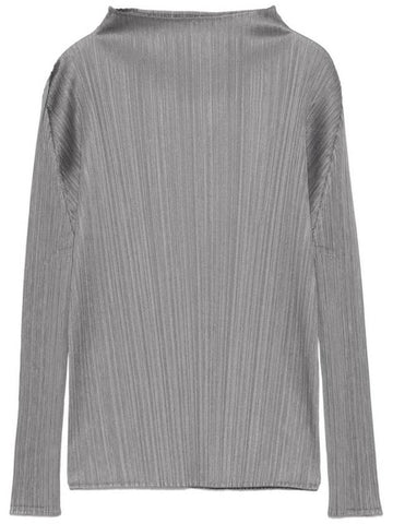 Mock Neck Pleated Long Sleeve T-Shirt Grey - ISSEY MIYAKE - BALAAN 1