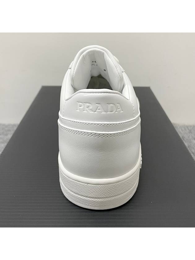 Downtown Triagle Logo Leather Low Top Sneakers White - PRADA - BALAAN 11