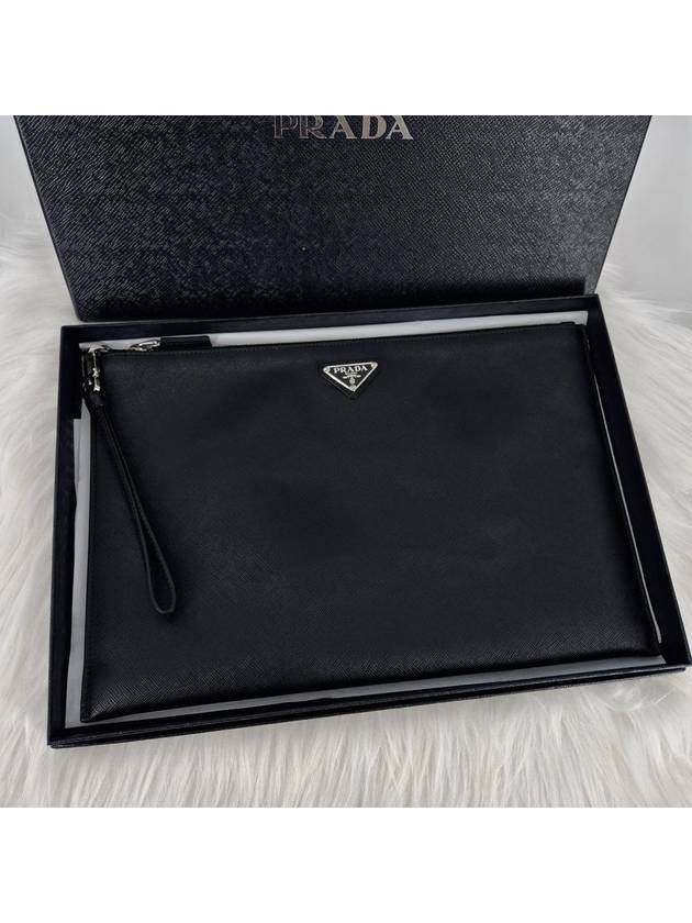 Saffiano triangle logo clutch bag black 2NH001 - PRADA - BALAAN 3