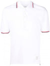 Classic Pique Stripe Short Sleeve Polo Shirt White - THOM BROWNE - BALAAN.