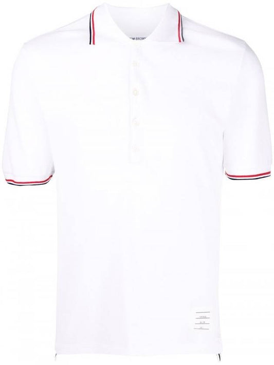 Classic Pique Stripe Short Sleeve Polo Shirt White - THOM BROWNE - BALAAN.