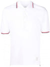 Classic Pique Stripe Short Sleeve Polo Shirt White - THOM BROWNE - BALAAN 1