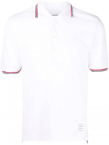 Classic Pique Stripe Short Sleeve Polo Shirt White - THOM BROWNE - BALAAN 1