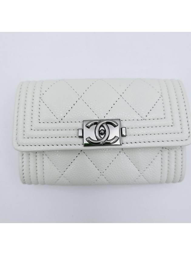 Caviar Boy Snap Card Wallet Holder White Ivory A80603 - CHANEL - BALAAN 4