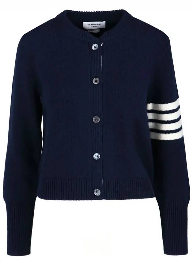 Floral Intarsia Cotton Cardigan Navy - THOM BROWNE - BALAAN 3