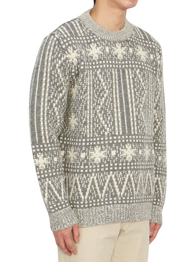 Crew Neck Fair Isle Motif Knit Top Grey - GOLDEN GOOSE - BALAAN 6