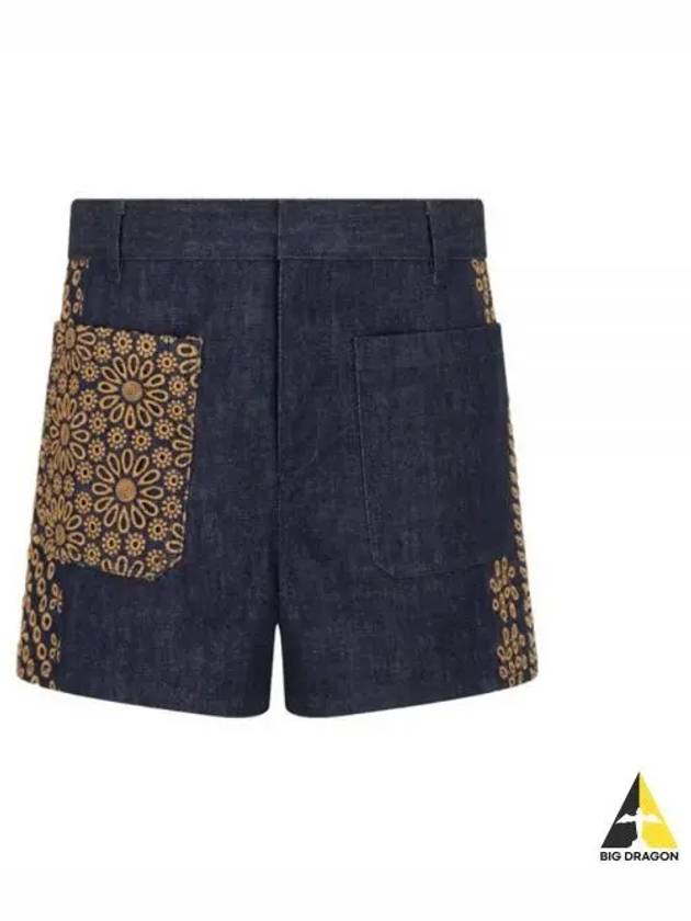 Flower Embroidered Cotton Denim Shorts Blue - DIOR - BALAAN 2