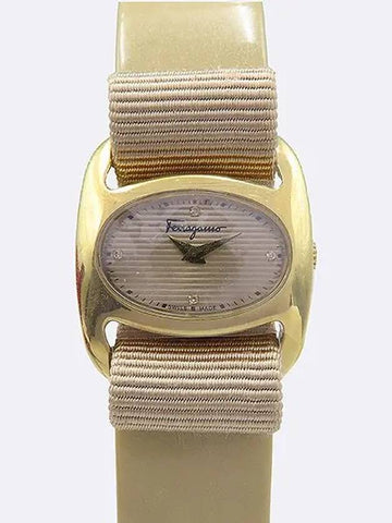 Ferragamo FIE980016 VARINA 26MM Gold Metal Beige Color Ribbon Enamel Leather Band Women s Watch - SALVATORE FERRAGAMO - BALAAN 1