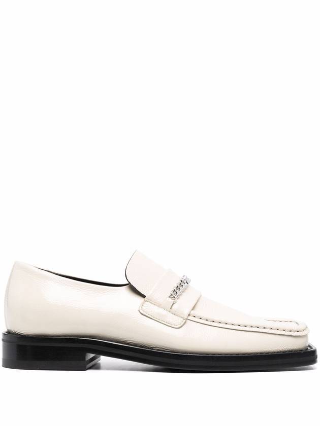 Chain Embellished Square Toe Leather Loafers White - MARTINE ROSE - BALAAN.