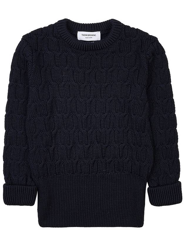 Merino Crisscross Cable Stitch Crewneck Knit Top Navy - THOM BROWNE - BALAAN 11