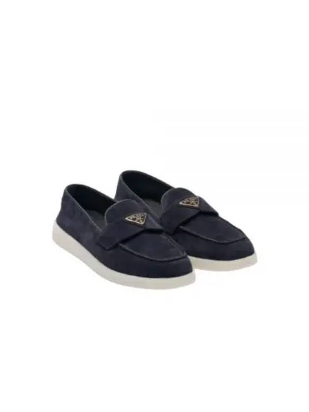 Triangle Logo Suede Leather Loafers Blue - PRADA - BALAAN 2