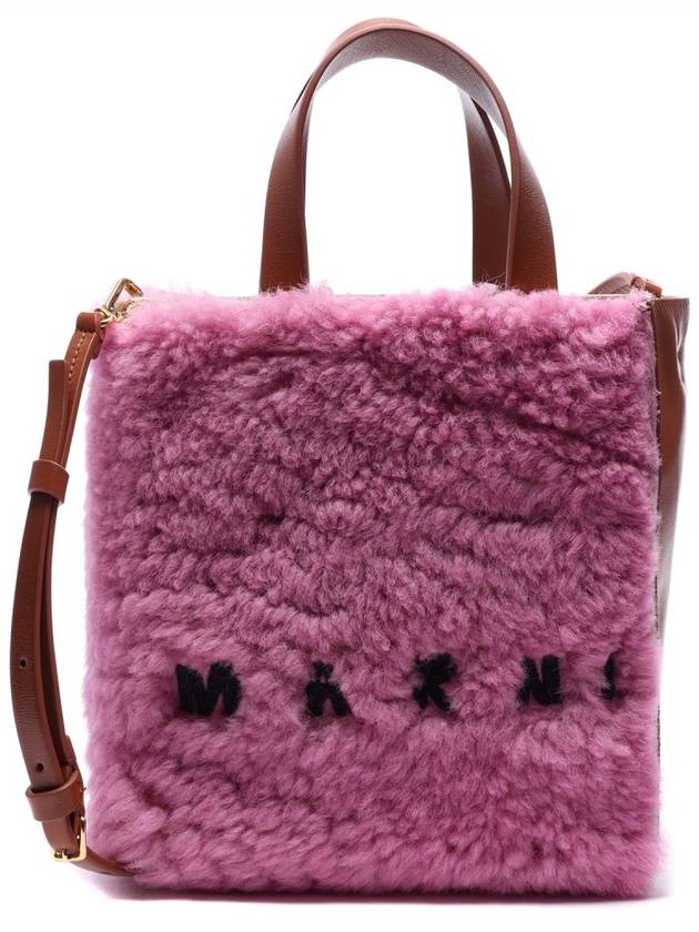 Logo Shearling Leather Tote Bag Pink - MARNI - BALAAN 3