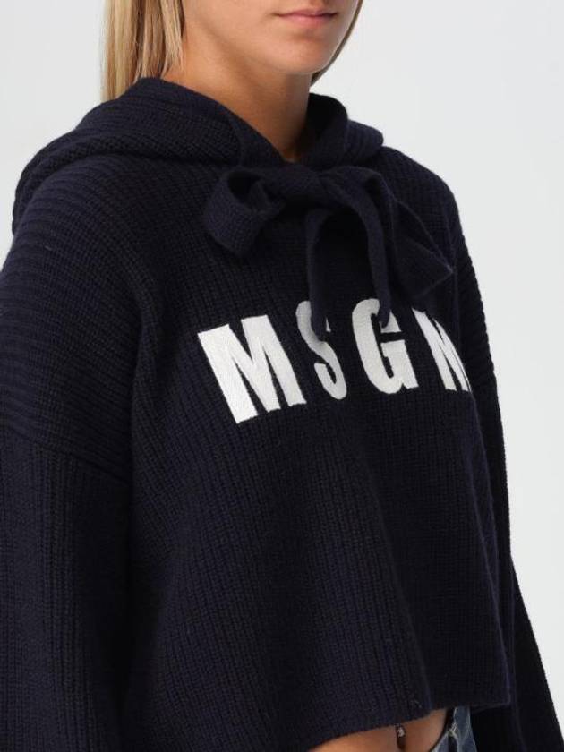 Wool Cashmere Biscuit Hooded Knit Top Navy - MSGM - BALAAN 4