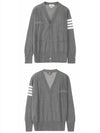 Men's Classic V-neck Merino Wool Cardigan Medium Grey - THOM BROWNE - BALAAN 5