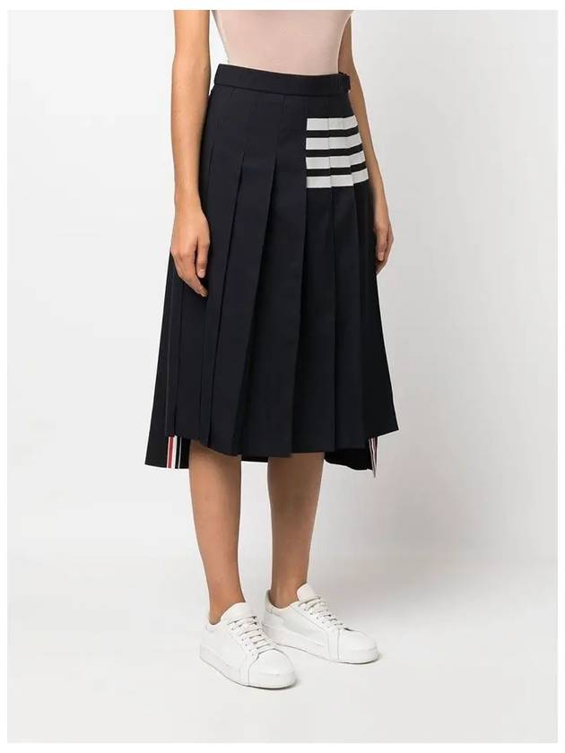 4 Bar Logo Plain Weave Wool Pleated Skirt Navy - THOM BROWNE - BALAAN 5