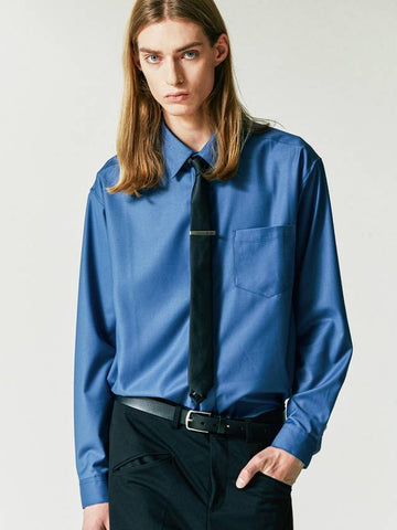Slim Tie Clip Set Fine Twill Tip Shirt Blue - S SY - BALAAN 1