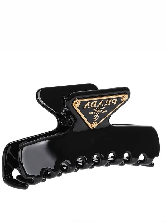 Logo Embellished Claw Metal Hairpin Black - PRADA - 3