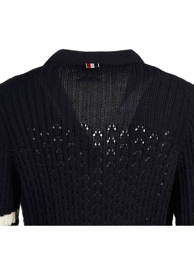 V-Neck Diagonal Pointelle Wool Cardigan Navy - THOM BROWNE - BALAAN 7