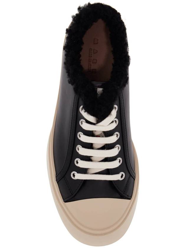 Women s Lace Pablo Shearling Leather Low Top Sneakers Black - MARNI - BALAAN 3