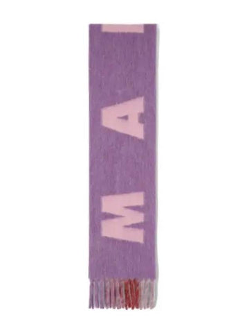 Logo Striped Mohair Muffler Prune Violet Scarf - MARNI - BALAAN 1