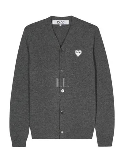 White Heart Wappen V-Neck Wool Cardigan Charcoal - COMME DES GARCONS PLAY - BALAAN 2