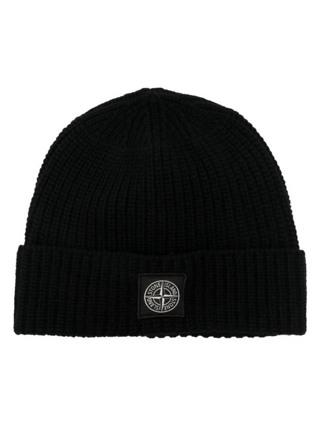 Logo Knit Beanie Black - STONE ISLAND - BALAAN 2