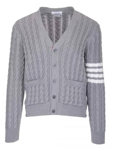 Diagonal Cable V-Neck Knit Cardigan Light Grey - THOM BROWNE - BALAAN 1