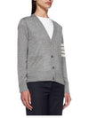 Sustainable Fine Merino Wool 4-Bar Relaxed Fit V-Neck Cardigan Light Grey - THOM BROWNE - BALAAN 3