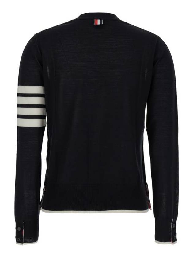 4 Bar Relaxed Fit Fine Merino Wool Cardigan Black - THOM BROWNE - BALAAN 3