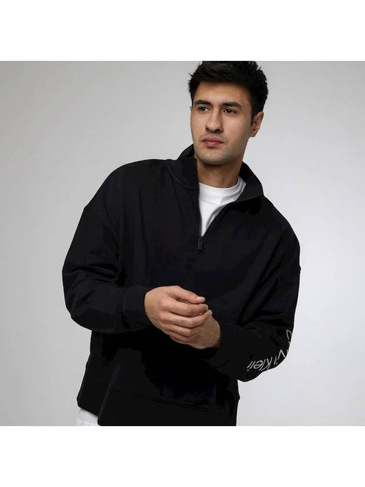 Men's logo embroidered half zipup hooded sweatshirt black - CALVIN KLEIN - BALAAN 2