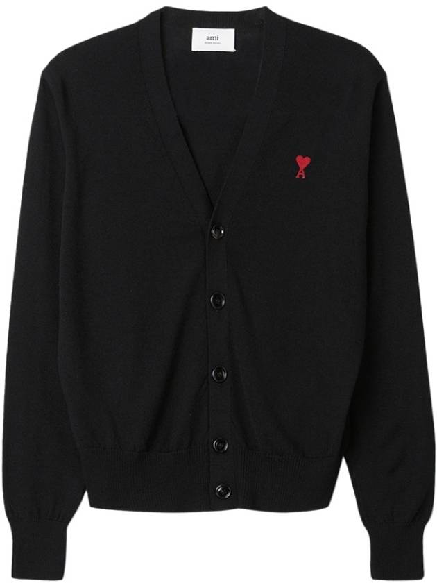 Red Heart Logo Merino Wool Cardigan Black - AMI - BALAAN 2