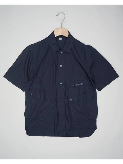 Cotton Popeline Pocket Short Sleeve Shirt Navy - CP COMPANY - BALAAN 2